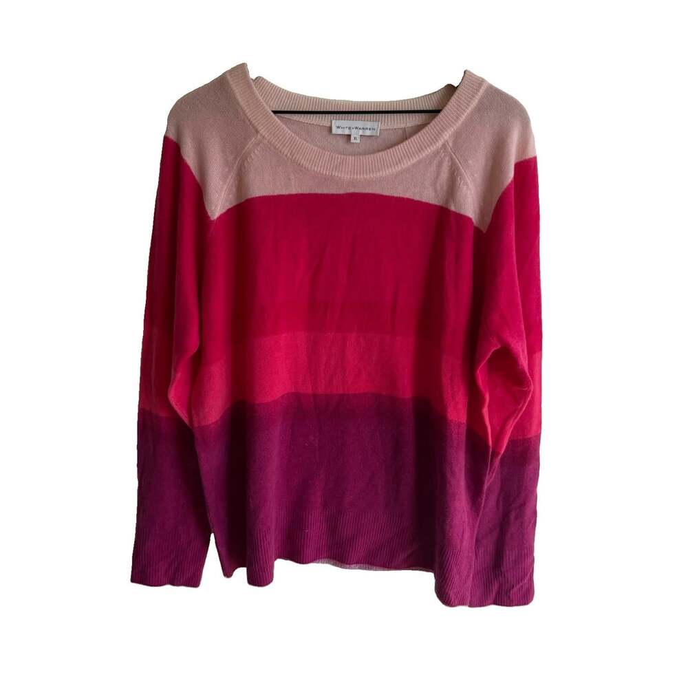 White + Warren 100% Cashmere Pink Purple Striped Sweater Size XL Office Cozy